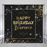 Aperturee - Aperturee Black Gold Glitter Custom Name Birthday Backdrop
